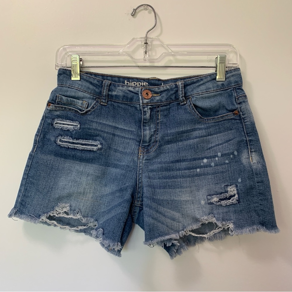 hippie laundry Distressed Faded Blue Denim Jean Shorts